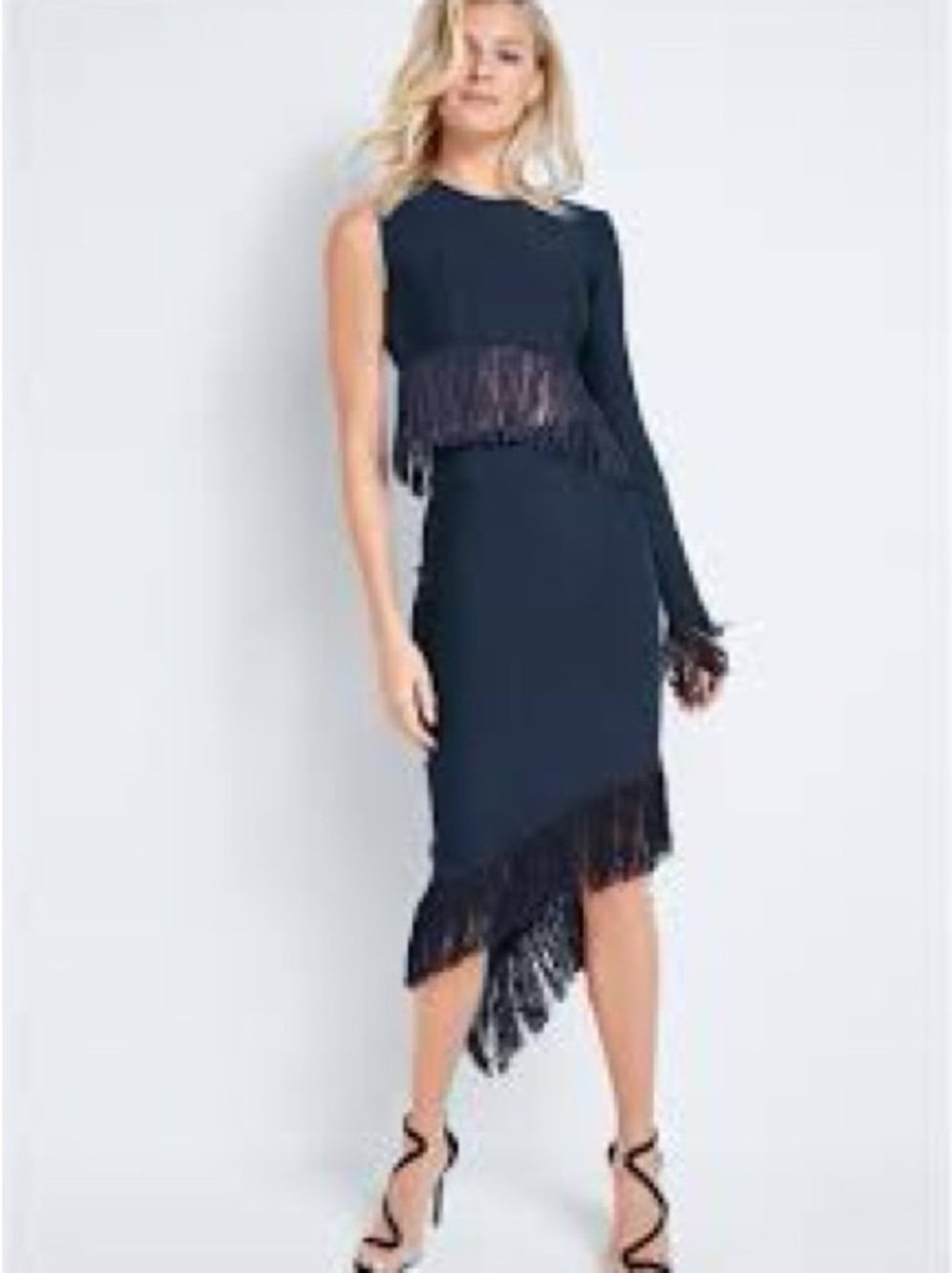 Venus Asymmetrical Fringed Navy Cutout Sheath Dress Sz XL